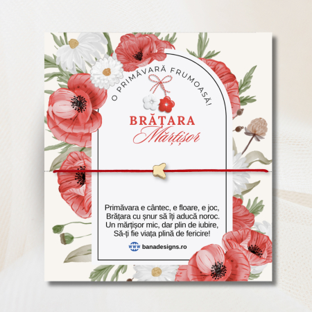 Bratara martisor cu charm fluturas placat cu aur aur de 18K,  snur rosu [2]