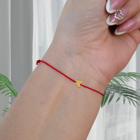 Bratara martisor cu charm fluturas placat cu aur aur de 18K,  snur rosu [1]