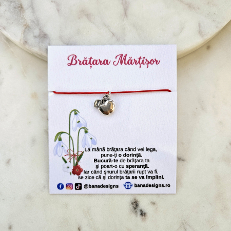 Bratari Martisor - Bratara Martisor cu charm mar argintiu, cu snur ajustabil