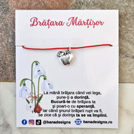 Bratara Martisor cu charm mar argintiu, cu snur ajustabil [3]