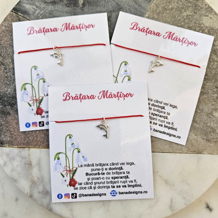 Set 10 Bratari martisor cu delfin si snur rosu ajustabil [3]