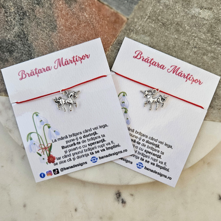 Bratara Martisor cu charm unicorn cu snur rosu ajustabil [6]