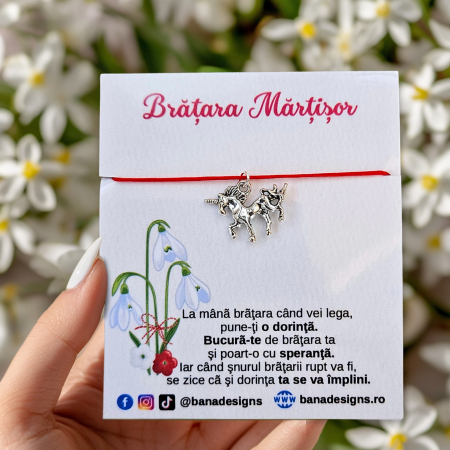 Bratari Martisor - Bratara Martisor cu charm unicorn cu snur rosu ajustabil