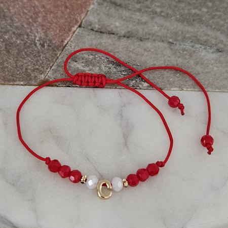 Bratara Martisor cu initiala si cristale rosii si albe, placata cu aur [3]