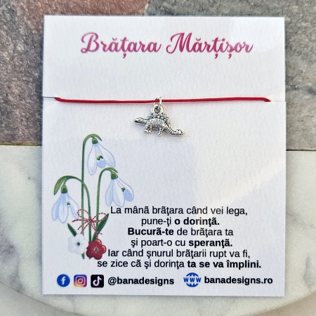 Bratara Martisor cu charm dinozaur si snur rosu ajustabil [4]