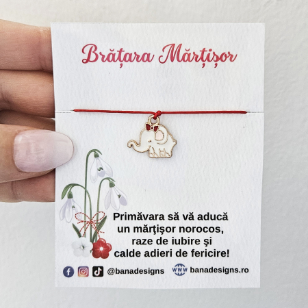 Bratari Martisor - Bratara Martisor cu elefant emailat si snur rosu ajustabil