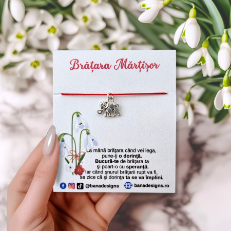 Martisoare - Bratara norocoasa Martisor cu elefant, cu snur ajustabil
