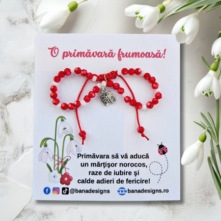 Bratara Martisor cu elefant, cristale rosii si albe [1]