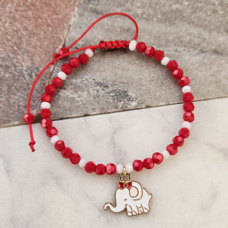 Bratara Martisor cu elefant emailat, cristale rosii si albe [2]