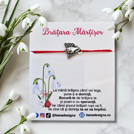 Bratari Martisor - Bratara Martisor cu elefant cu trompa in sus si snur ajustabil rosu