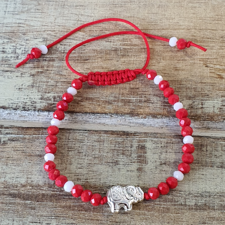 Bratara Martisor cu elefant si cristale rosii si albe, cu snur ajustabil [3]