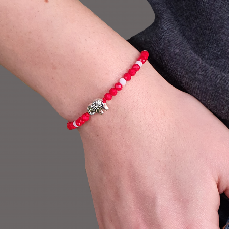 Martisoare - Bratara Martisor cu elefant si cristale rosii si albe, cu snur ajustabil