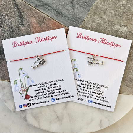 Bratara Martisor cu elicopter si snur rosu ajustabil [3]