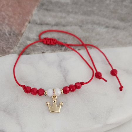 Bratara Martisor cu coronita si cristale rosii si albe, placata cu aur [3]