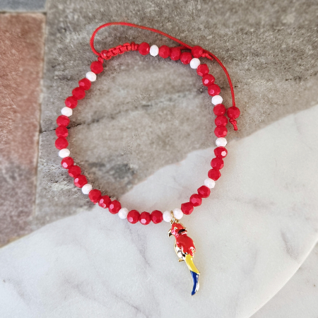 Bratara Martisor cu papagal emailatt, cristale rosii si albe [1]