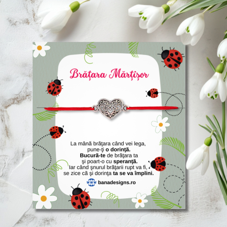 Bratara Martisor cu inimioara filigranata si snur rosu ajustabil [1]