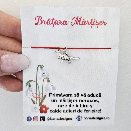 Bratari Martisor - Bratara Martisor cu dinozaur si snur rosu ajustabil