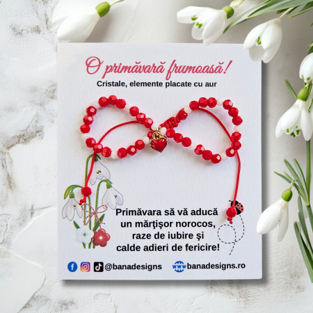 Bratara Martisor cu inimioara rosie emailata, cristale rosii si albe [1]