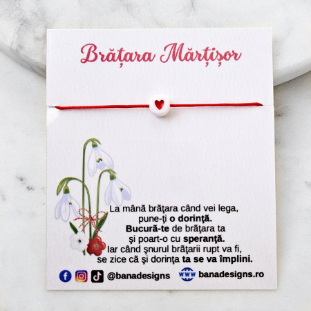 Bratari Martisor - Bratara Martisor cu inimioara rosie si snur ajustabil