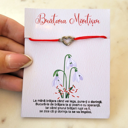 Bratara Martisor cu inimioara texturata si snur ajustabil [2]
