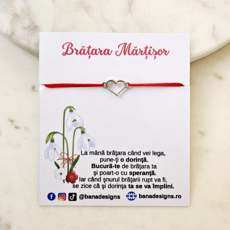 Bratari Martisor - Bratara Martisor cu inimioara si snur rosu ajustabil