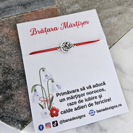Bratari Martisor - Bratara Martisor cu banut floare si snur rosu ajustabil
