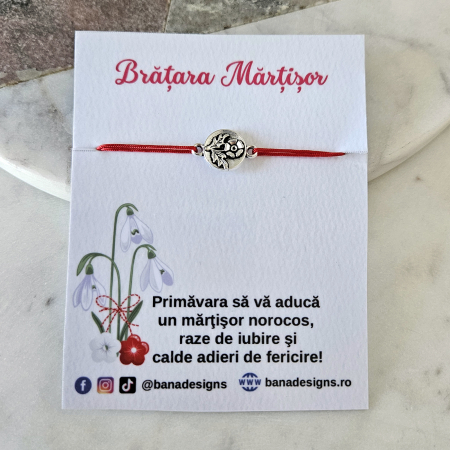 Bratara Martisor cu banut floare si snur rosu ajustabil [1]