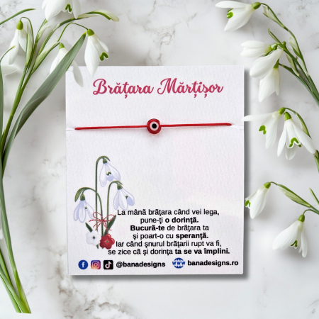 Bratara Martisor cu ochi protector rosu si snur rosu ajustabil [1]