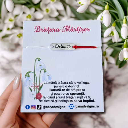 Bratari Martisor - Bratara Martisor personalizata cu nume gravat pe placuta de aluminiu
