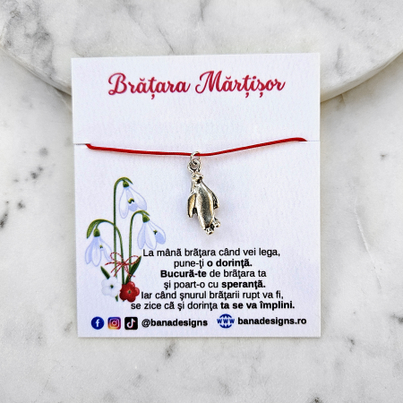 Bratara Martisor cu pinguin si snur rosu ajustabil [3]