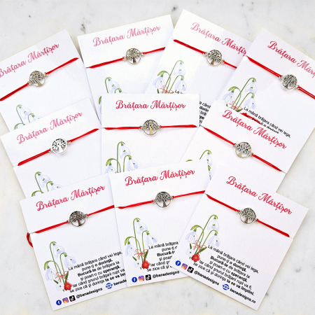 Set 10 Bratari Martisor cu pomul vietii si snur rosu ajustabil