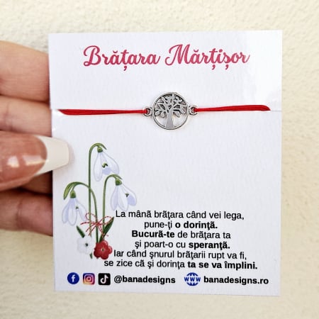 Bratara Martisor cu pomul vietii si snur rosu ajustabil