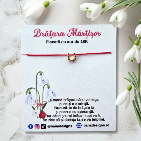 Bratari Martisor - Bratara Martisor cu potcoava placata cu aur de 18K, cu snur ajustabil