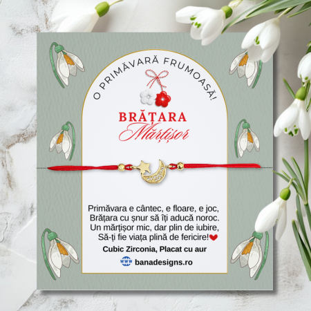 Bratari - Bratara Martisor cu semiluna si steluta placata cu aur si snur ajustabil