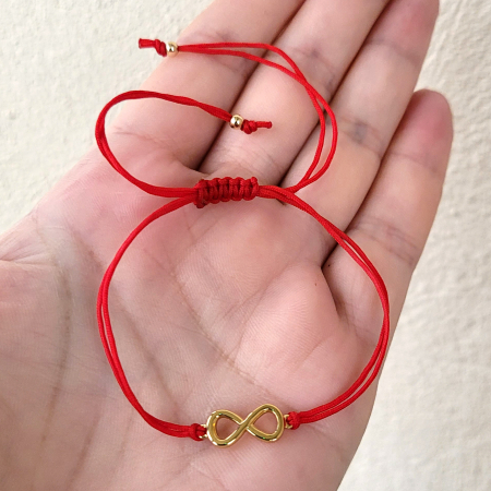 Bratara cu semnul infinitului placat cu aur de 18K, cu charm si snur ajustabil [1]