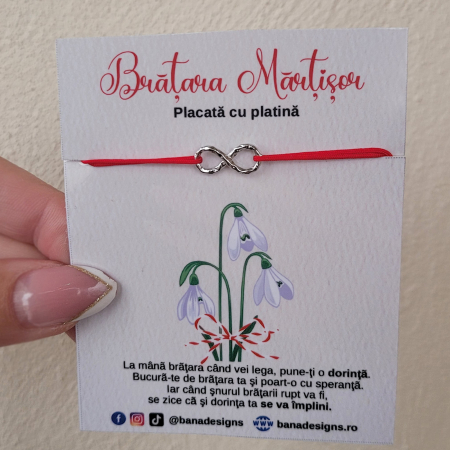 Bratara Martisor cu semnul infinitului placat cu platina, cu snur ajustabil simplu [1]