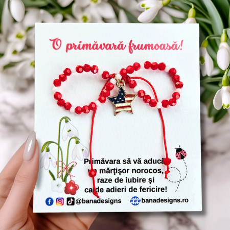 Bratari - Bratara Martisor cu stea steag SUA emailata, cristale rosii si albe
