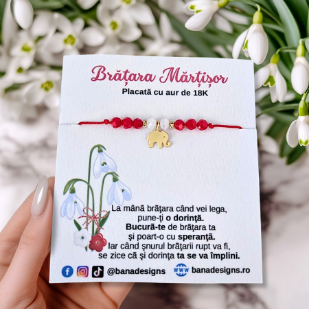 Bratari Martisor - Bratara Martisor cu elefant si cristale rosii si albe, placata cu aur