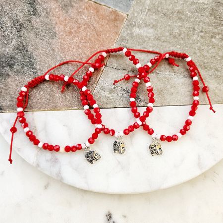 Bratara Martisor cu elefant, cristale rosii si albe [2]