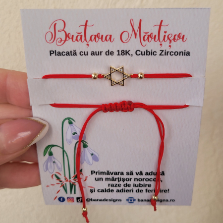 Bratara Martisor Steaua lui David, placat cu aur, decorat cu cristale Cubic Zirconia, cu snur ajustabil [3]