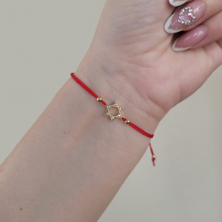 Bratara Martisor Steaua lui David, placat cu aur, decorat cu cristale Cubic Zirconia, cu snur ajustabil [1]