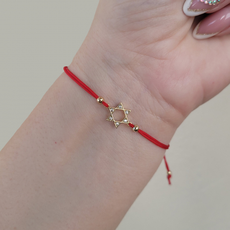 Bratari - Bratara Martisor Steaua lui David, placat cu aur, decorat cu cristale Cubic Zirconia, cu snur ajustabil