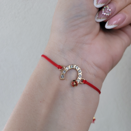 Bratari Martisor - Bratara Martisor infinit argintiu cu buburuza si cristale, cu snur ajustabil