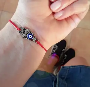 Bratari Martisor - Bratara Martisor mana Fatimei, ochi protector, cu snur ajustabil