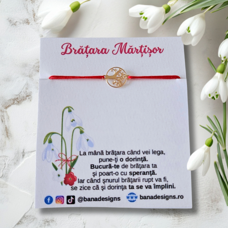 Bratari Martisor - Bratara Martisor pomul vietii auriu si snur rosu ajustabil