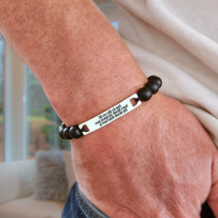 Toate Bratarile - Brățară bărbați inox waterproof cu agată mată 8 mm, gravură personalizată, mesaj motivațional, ambalaj premium, cadou elegant pentru el.