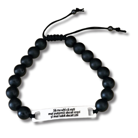 Brățară bărbați inox waterproof cu agată mată 8 mm, gravură personalizată, mesaj motivațional, ambalaj premium, cadou elegant pentru el. [1]