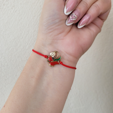 Bratari Martisor - Bratara norocoasa Martisor cu ghiocel si buburuza, cu snur ajustabil