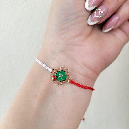 Bratari Martisor - Bratara Martisor cu trifoi si buburuza cu snur ajustabil