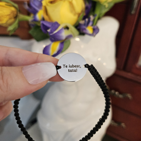 Brățară personalizată cu fotografie gravată pe bănuț din inox 304, șnur reglabil. Cadou elegant, premium și plin de semnificație. [7]